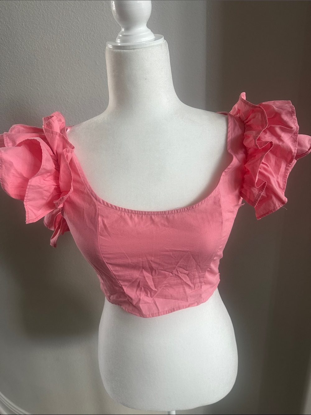 Ruffled Sleeve Pink Crop Top